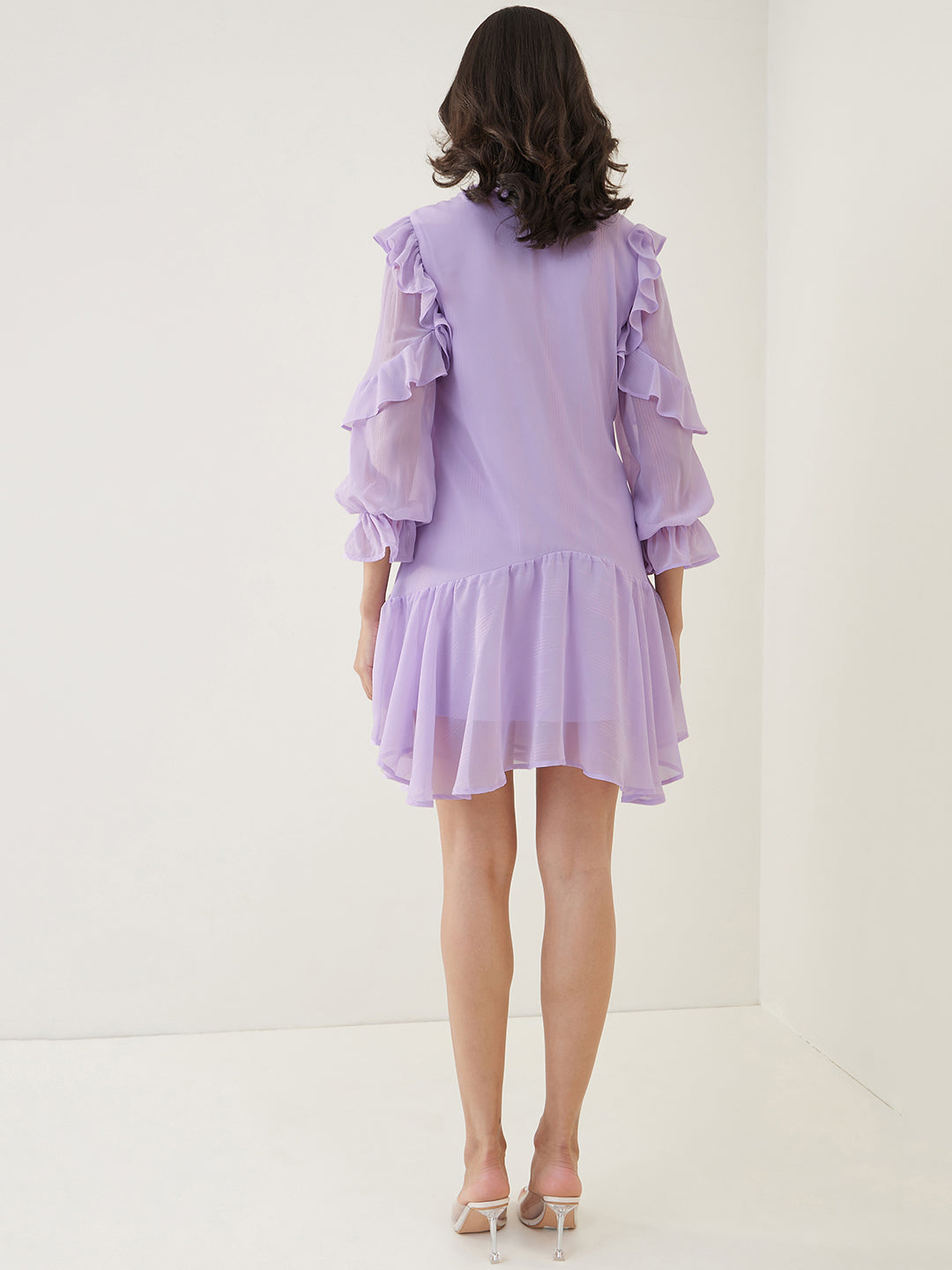 Lilac Ruffle Lurex Mini Dress