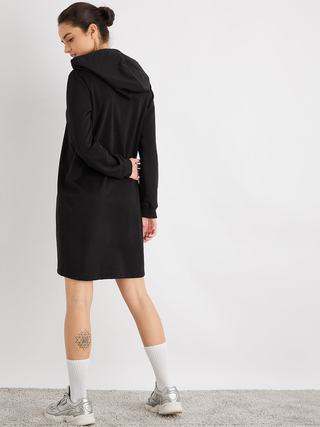 Black Fleece Hooded Sweatshirt Dress