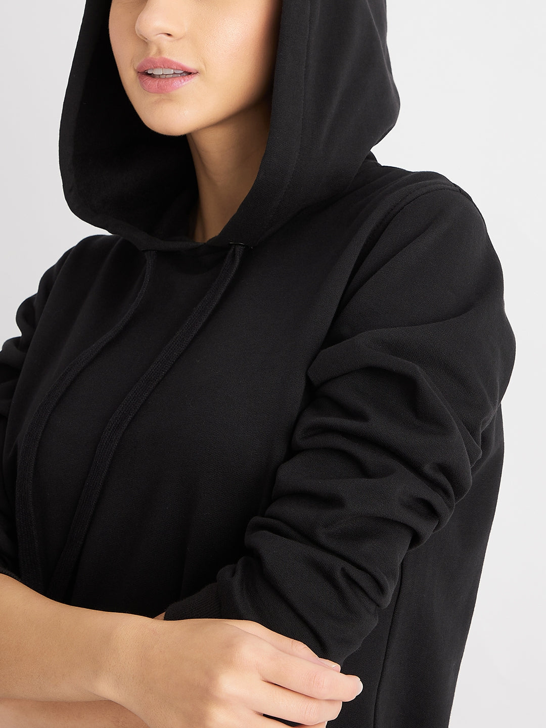 Black Fleece Hooded Sweatshirt Dress