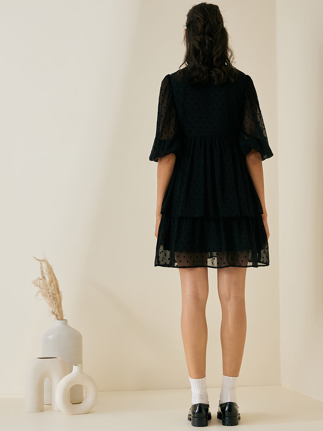 Black Textured Tier Mini Dress