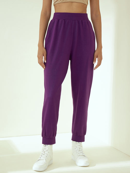 Deep Purple French Terry Elasticated Track Pants