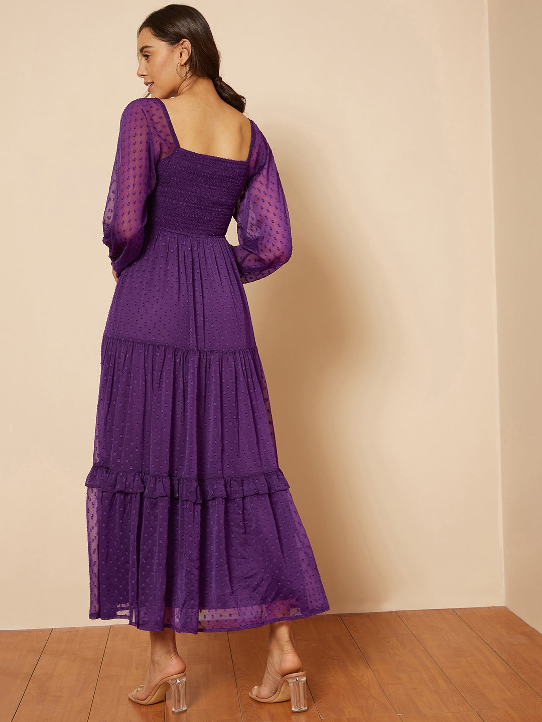 Femella Deep Purple dobby smocked maxi dress Online for Women ...