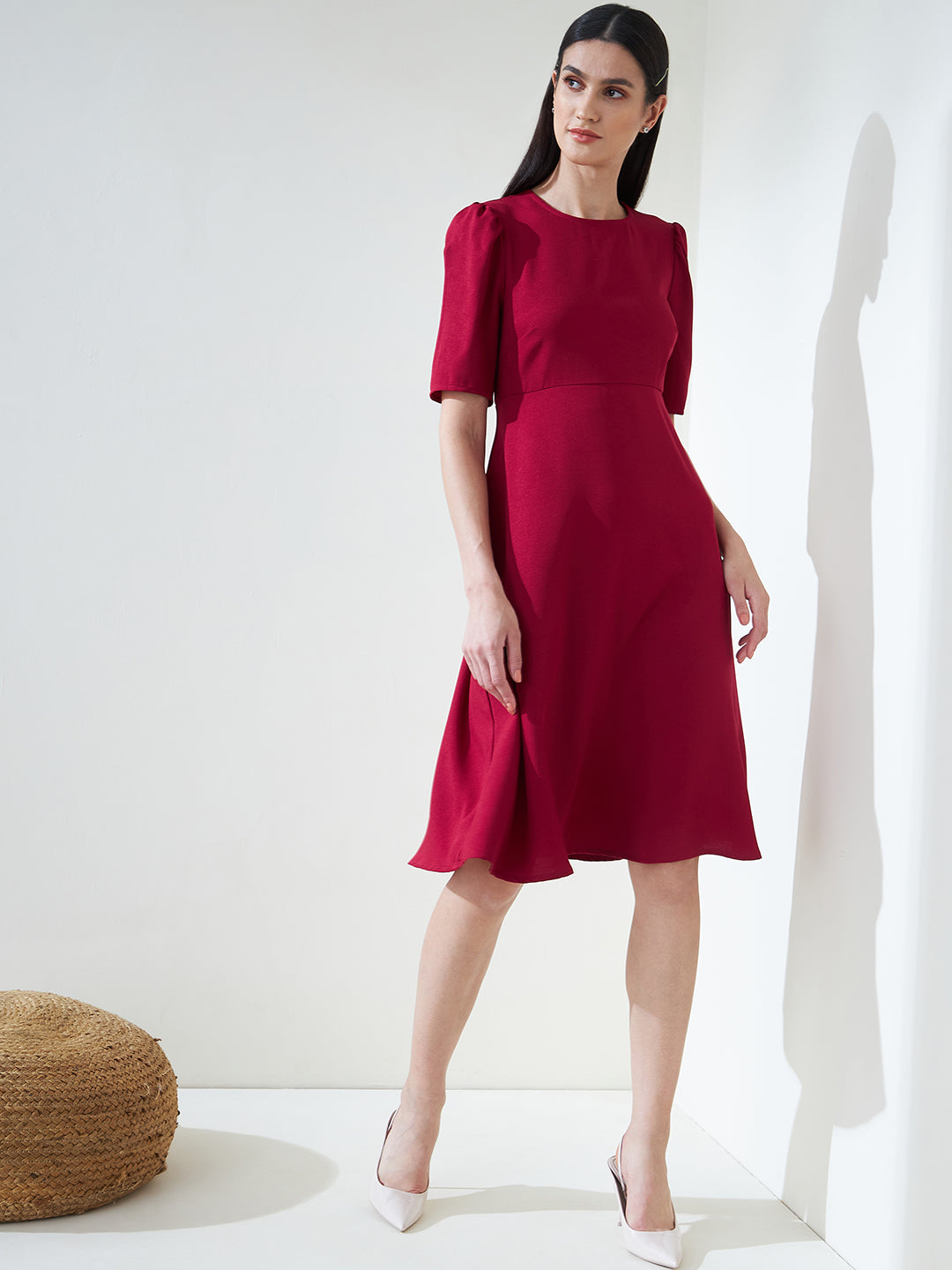 Red Fit And Flare Midi Dress