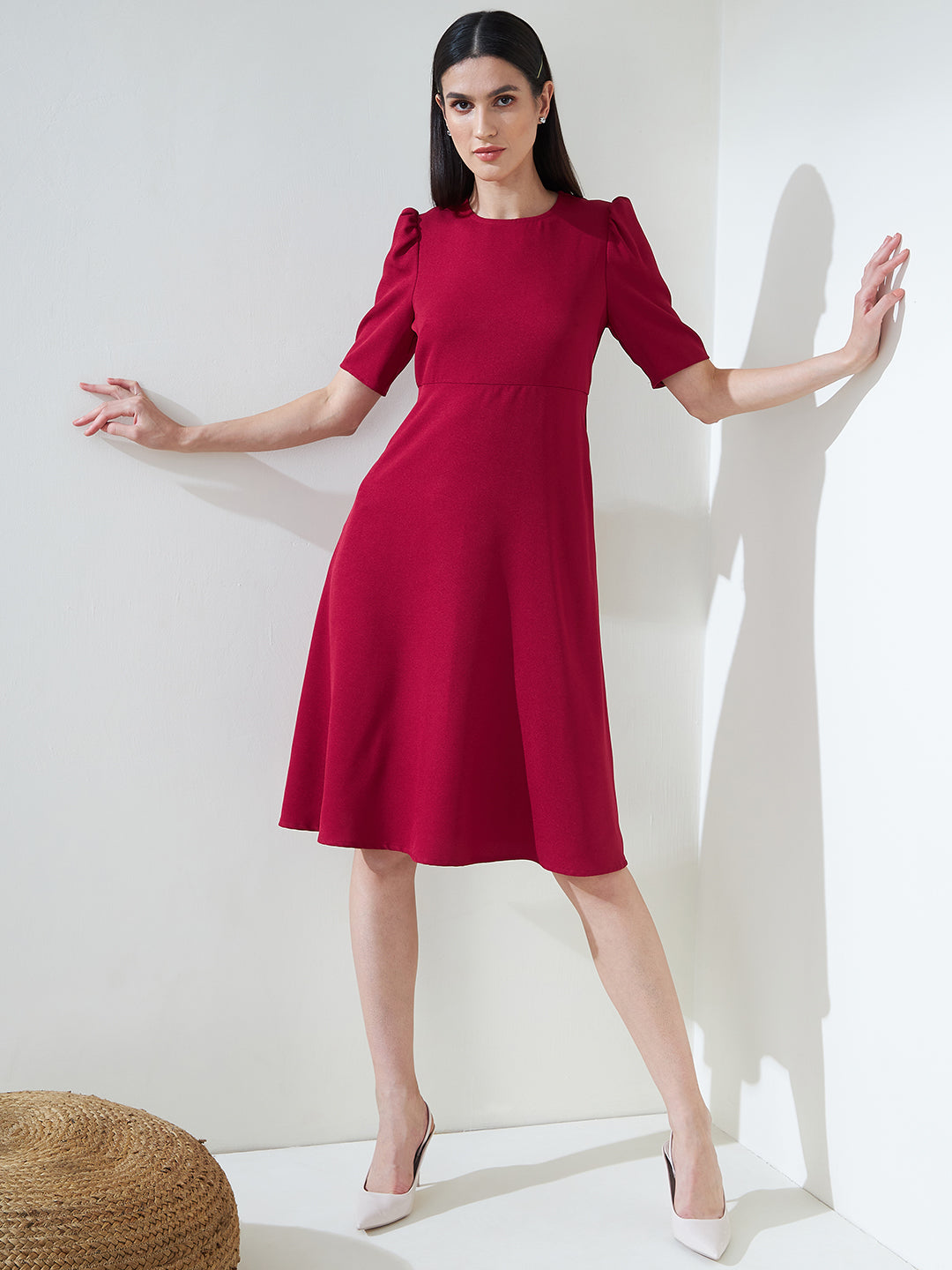 Red Fit And Flare Midi Dress