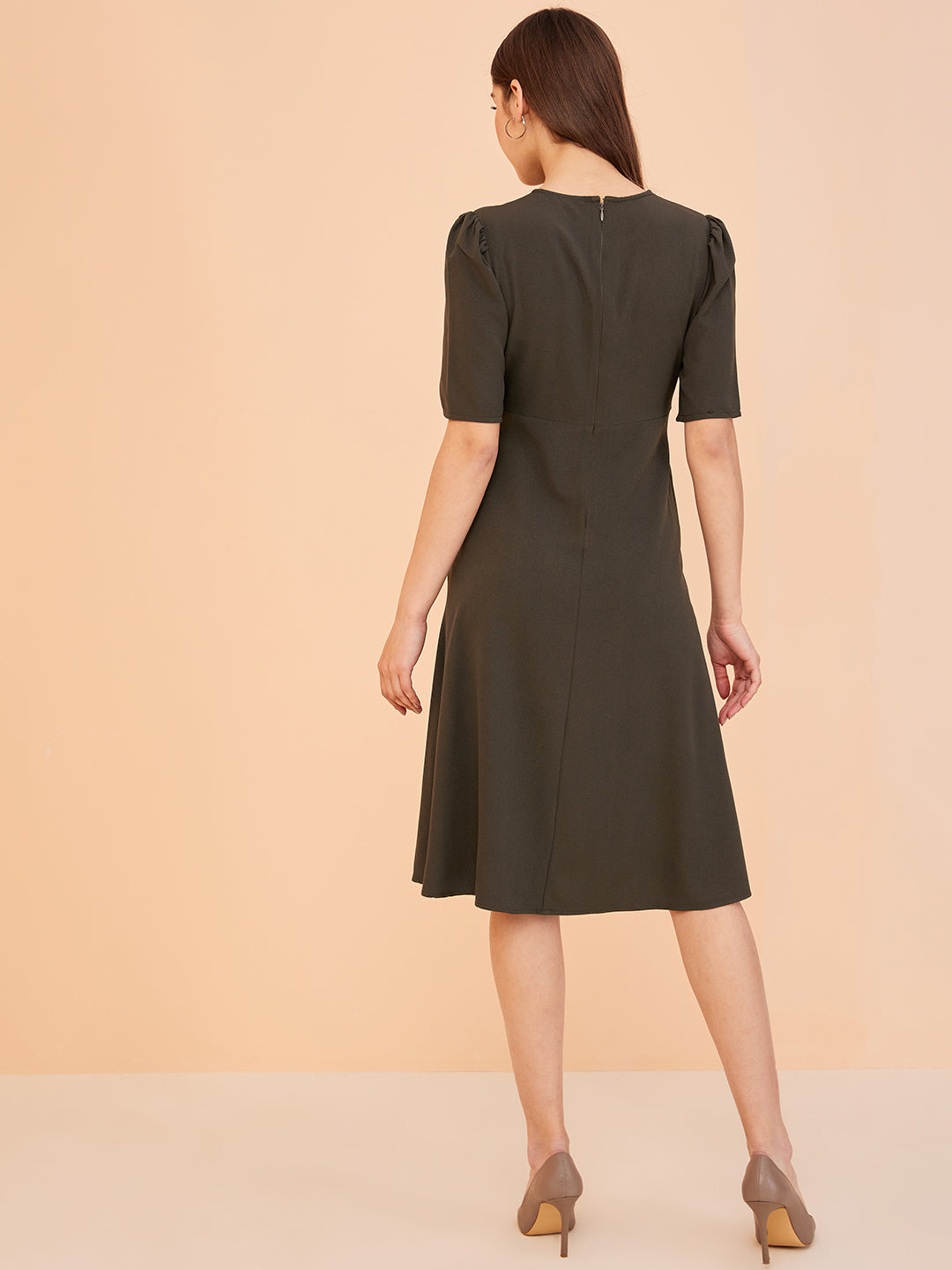Olive Fit And Flare Midi Dress