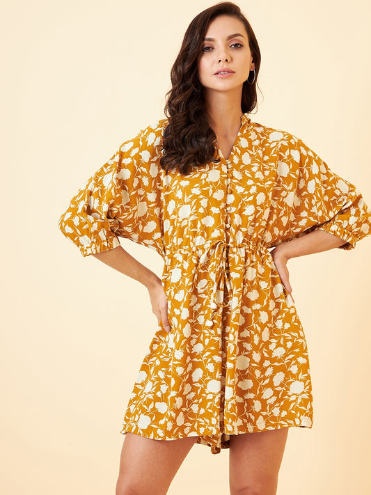 Yellow Floral Tie Up Play Suit