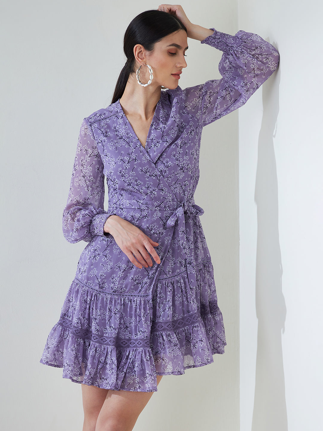 Lavender Floral Wrap Mini Dress