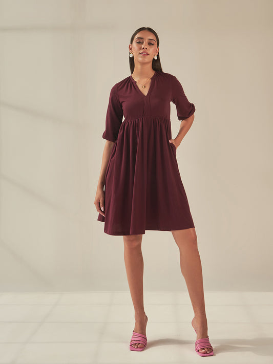 Wine Jersey Fit And Flare Dress