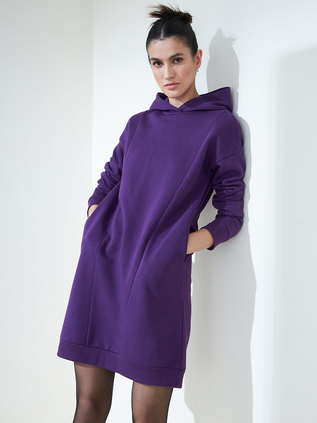 Purple Fleece Hooded Sweatshirt Dress