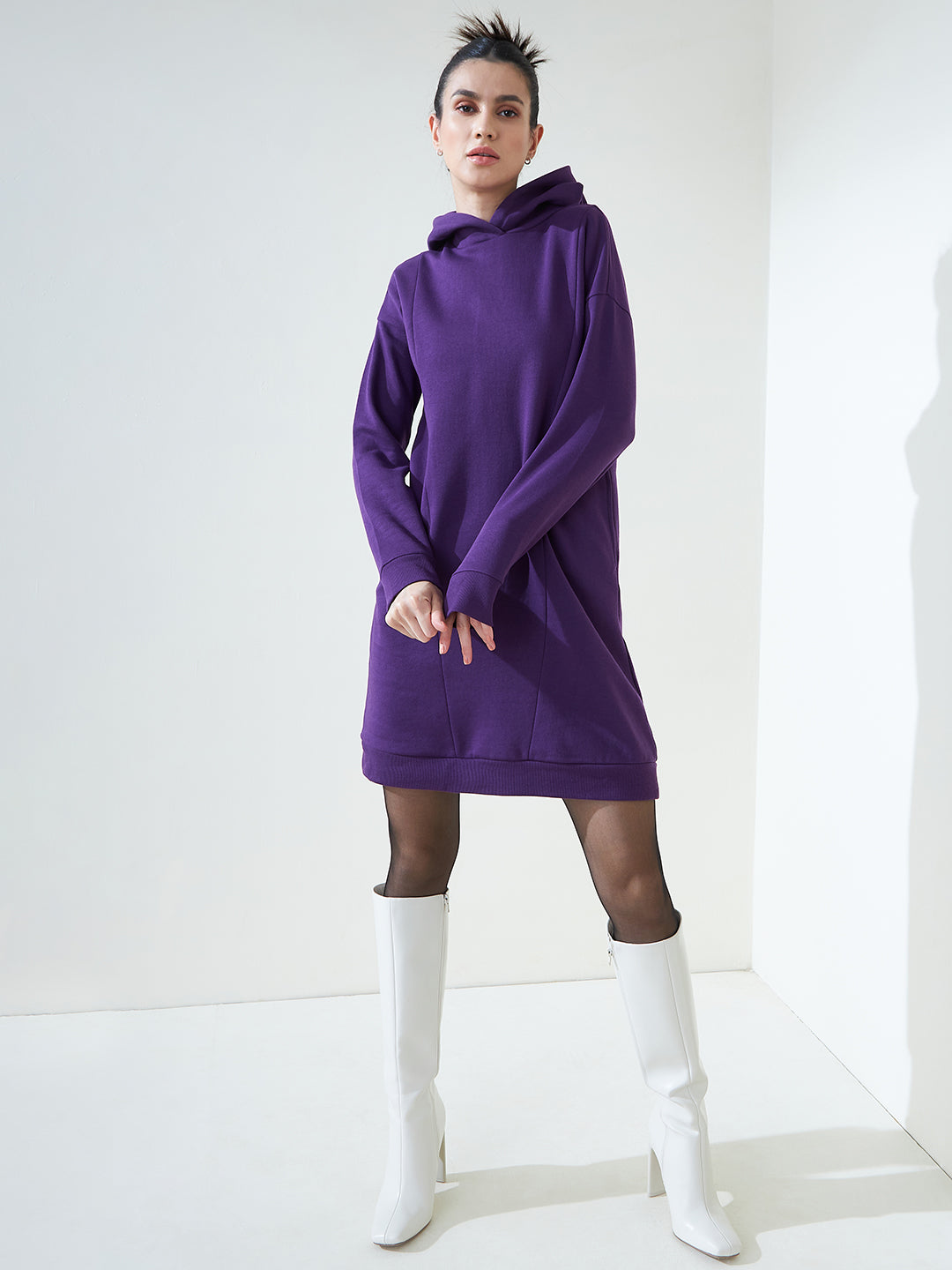 Purple Fleece Hooded Sweatshirt Dress