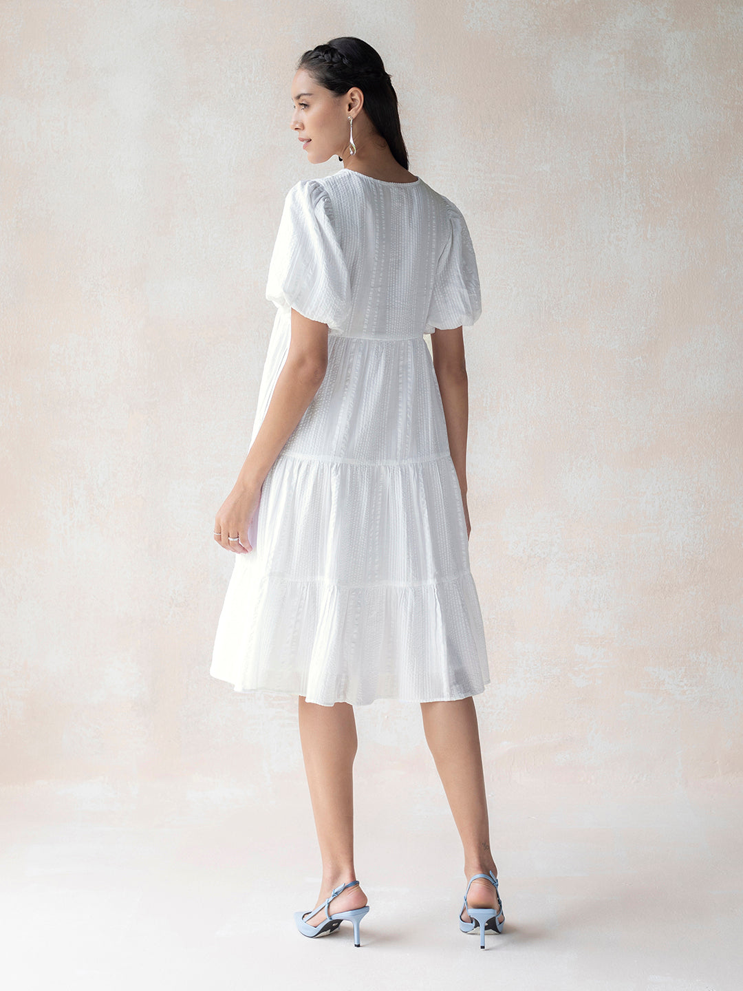 White Cotton Tiered Midi Dress